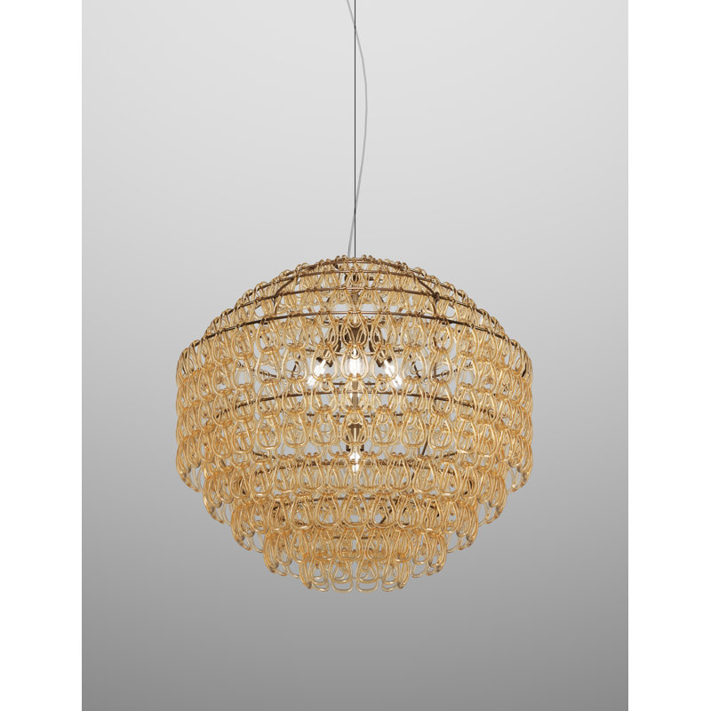 Minigiogali Suspension 85 White Glossy Chrome E26 Ul, Crystal Amber, 28" H x 32" W x 32" D, Crystal Amber