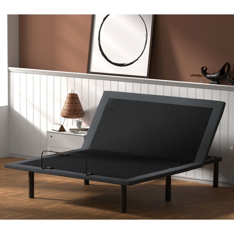 Twin Adjustable Bed Base Btx4 - Head And Foot Position Control, Woven Fabric, No Tools, Black+grey Adjustable, Wadding, Wireless Remote,