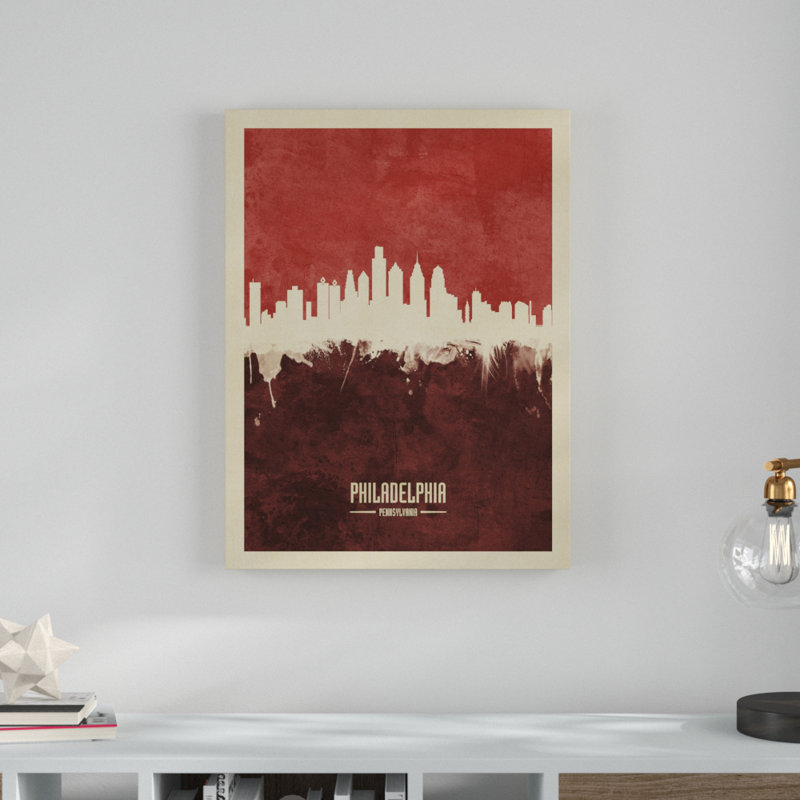 «Philadelphia Pennsylvania Skyline Red II», impression sur toile tendue, H 19 po x l 14 po x P 2 po