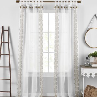 Lush Decor Luxury Vintage Velvet and Sheer with Border Pompom Trim Window Curtain Panel Single - 84 x 42 - Ivory/Ivory