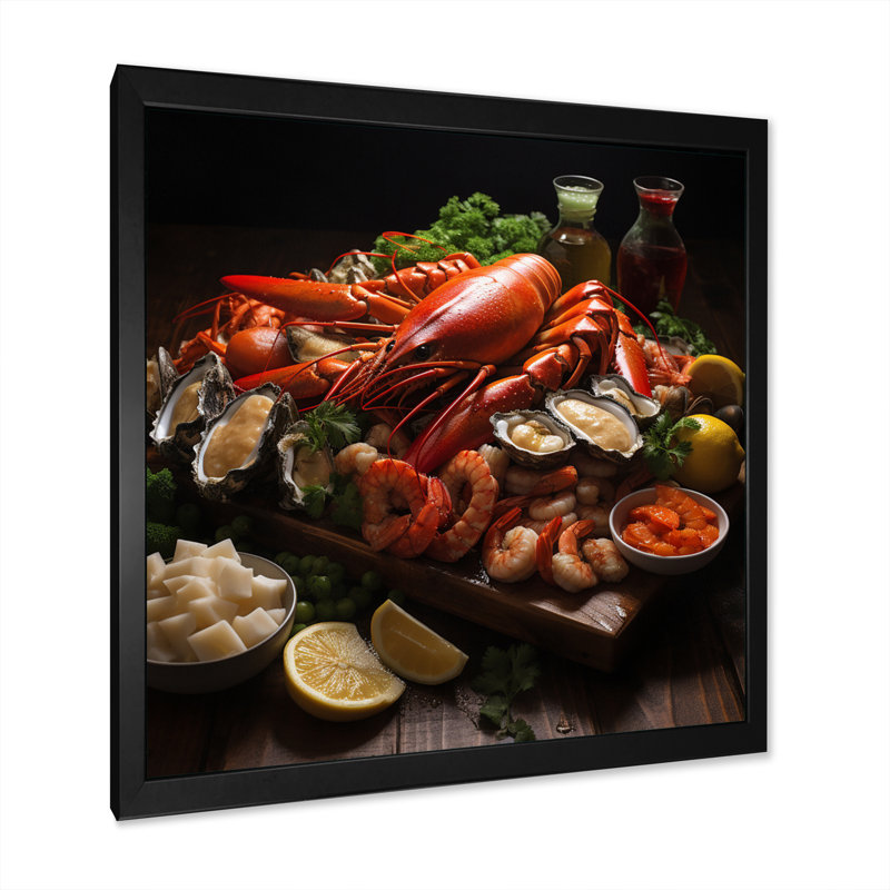 Assortiment de fruits de mer I, impression sur toile encadrée, H 36 po x l 36 po x P 1,5 po, Cadre simple noir