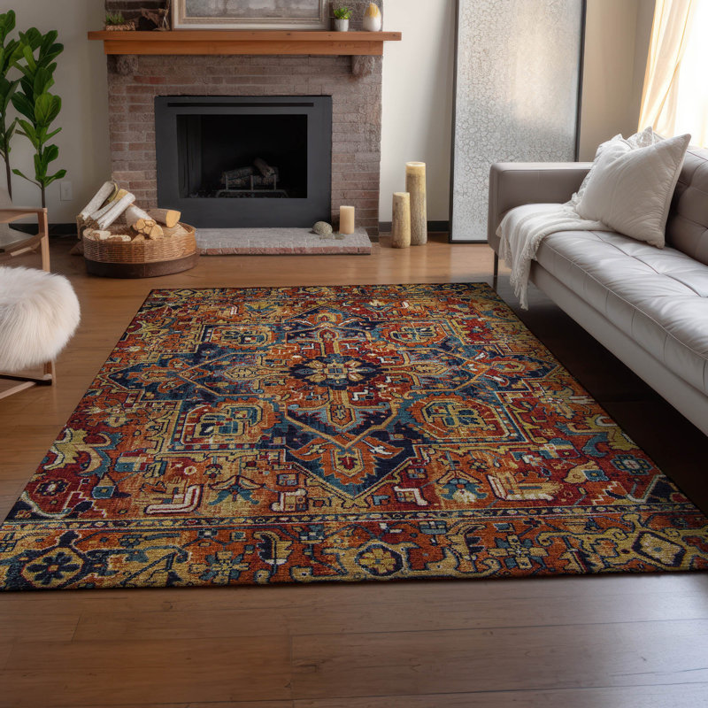 Premium Machine Washable Cerrito AMF570 Paprika Rug, Rectangle 3' x 5'