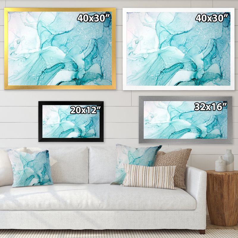 Turquoise Ink Universe - peinture sur toile, H 12 po x l 20 po, Cadre photo blanc