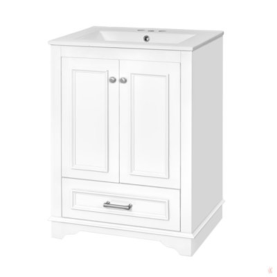 24'' Bathroom Vanity With Ceramic Sink Combo, Modern Freestanding Storage Cabinet  With Silver Handles,  Soft Closing Doors