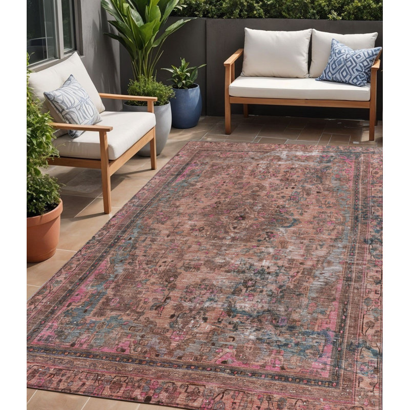 Tapis intérieur lavable à médaillon rose 5 pi x 8 pi