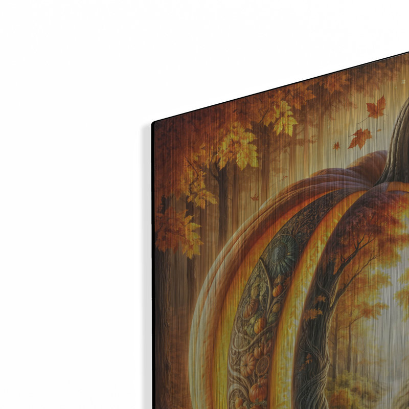  «Fall Landscape Pumpkin 1» par Rey Klimt, art mural en métal, 24 po x 24 po, H 24 po x l 24 po