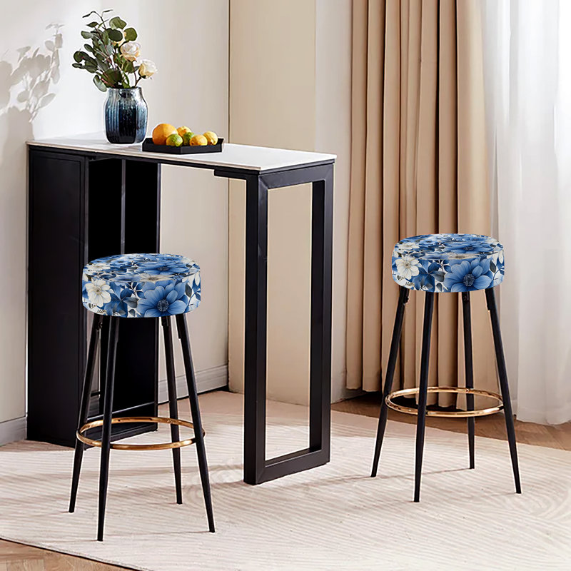 Aquarelle bleue motif floral excentrique - ensemble de 2 tabourets floraux