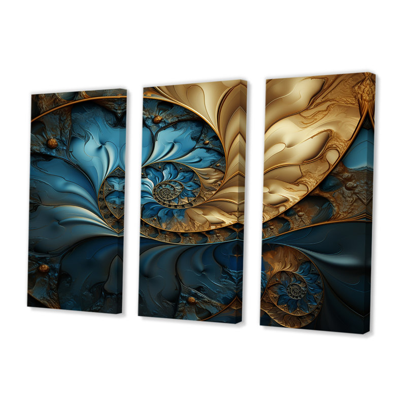 «Warm Gold Deep Ocean Fractal», ensemble de reproductions d'art mural, Toile tendue, H 28 po x l 36 po x P 1 po