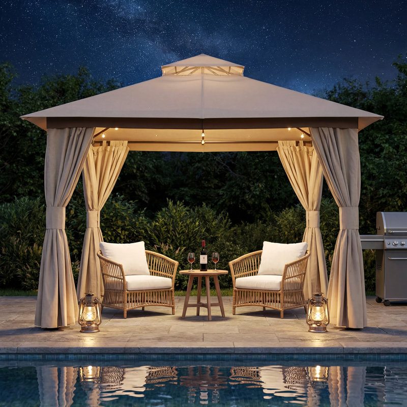 Yardgrace 8'X8' Soft-top Double-Roofed Steel Patio Gazebo, Beige