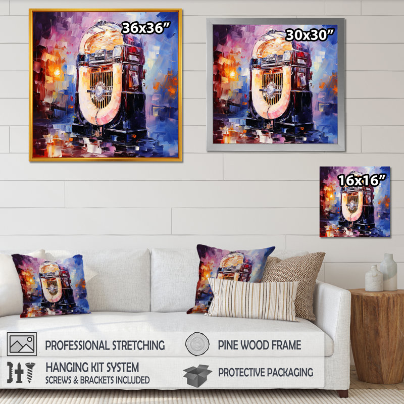 Cubist Jukebox Harmonies 3 - Jukeboxes Wall Art, Gold Single Picture Framed, 36" H x 36" W x 1.5" D