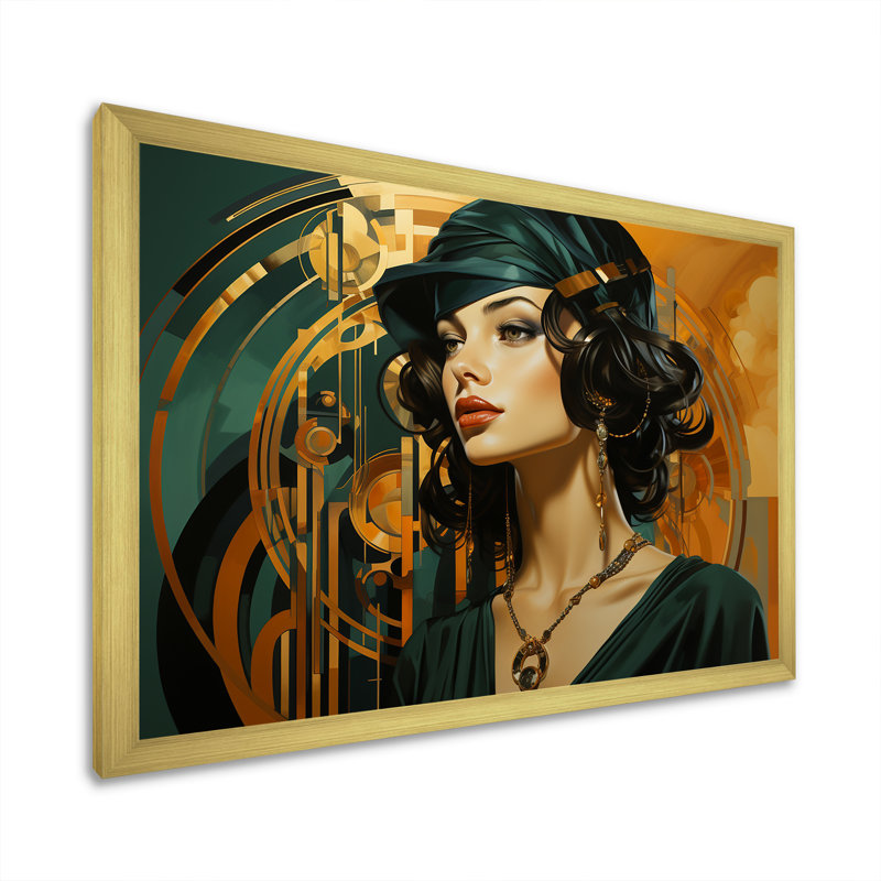 1950 Renaissance Jazz Woman Elegance I - Fashion, art mural, Cadre doré à coins fermés, H 12 po x l 20 po x P 1 po