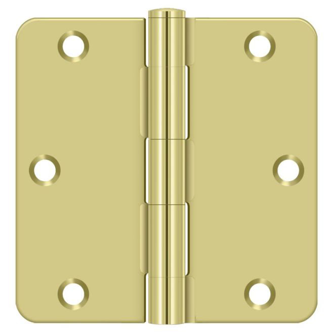 Deltana S35R43 3-1/2" x 3-1/2" x 1/4" Radius Hinge, Residential Thickness in Polished Brass Pair, Polished Brass