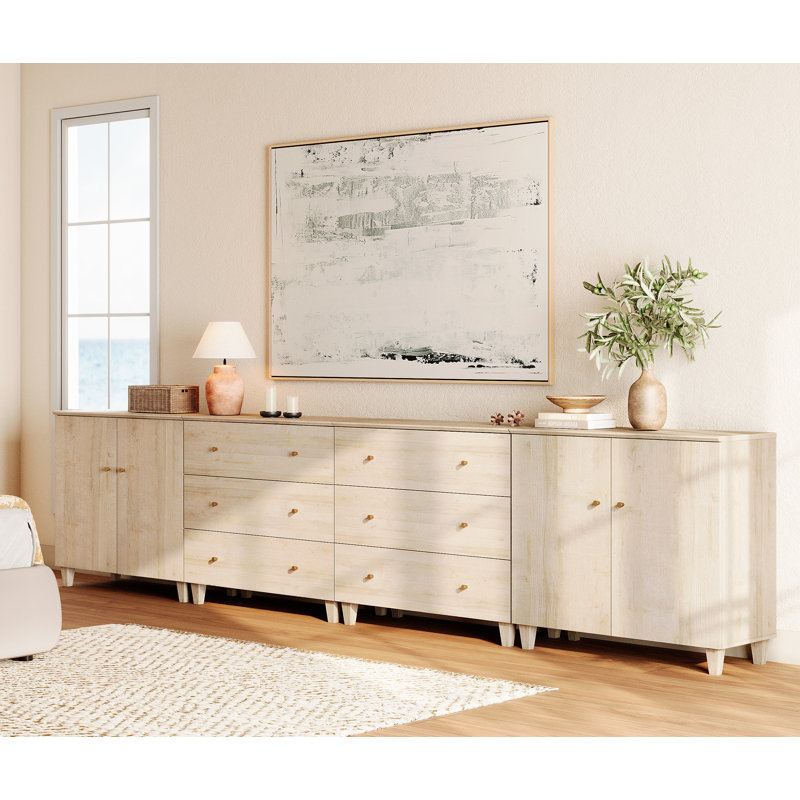 4-In-1 Dresser Chests With 6 Drawers And 2 Cabinets For Bedroom, Biscotti