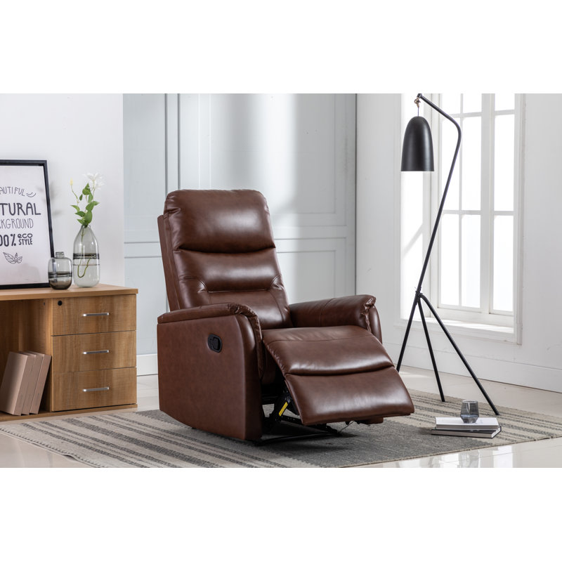 Fauteuil inclinable standard en similicuir manuel à dégagement zéro de 30,3 po de largeur Minarik, Similicuir brun