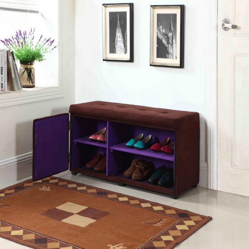 18" Tall Shoe Storage , Brown - Double Hinge Door Stability Bench In Spacious Compartments & Damp Cloth
