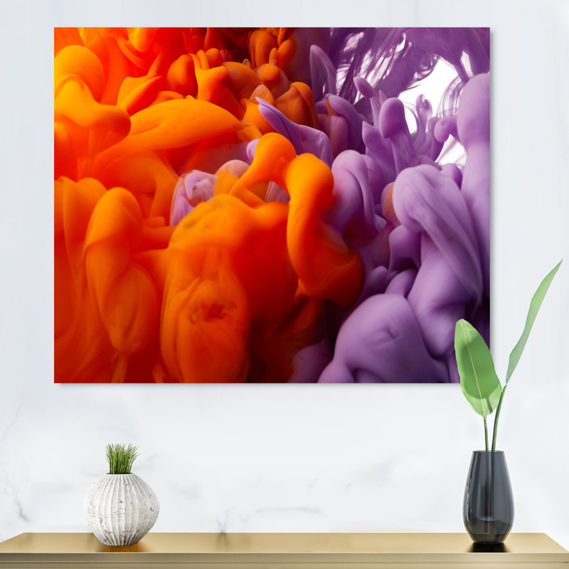 Encre orange et rose fluide, reproduction sur toile flottante, H 8 po x l 12 po x P 1 po, Toile tendue