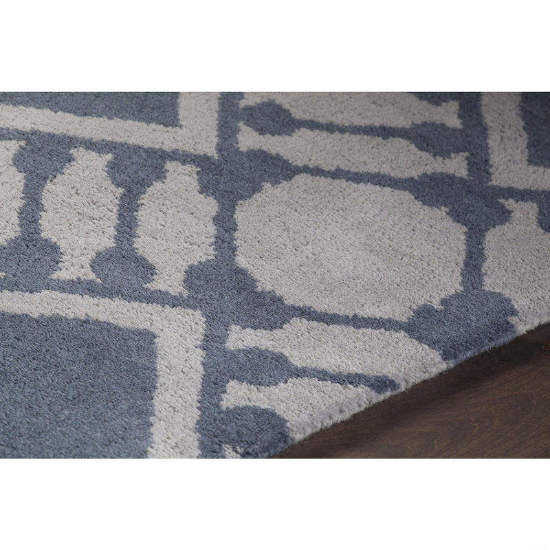 Tapis contemporain en laine à motif géométrique touffeté à la main Armoy, argent, blanc et taupe Armoy, Rectangle 5 pi x 7 pi