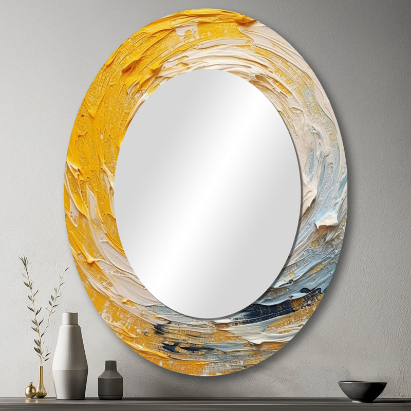 Harmonie spirale jaune crème - Grand miroir mural ovale sur métal, 43 po x 33 po