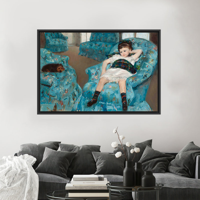Modern Home Decor: Girl in Blue, impression sur toile avec fauteuil 1P, 47,3 po H x 67 po l