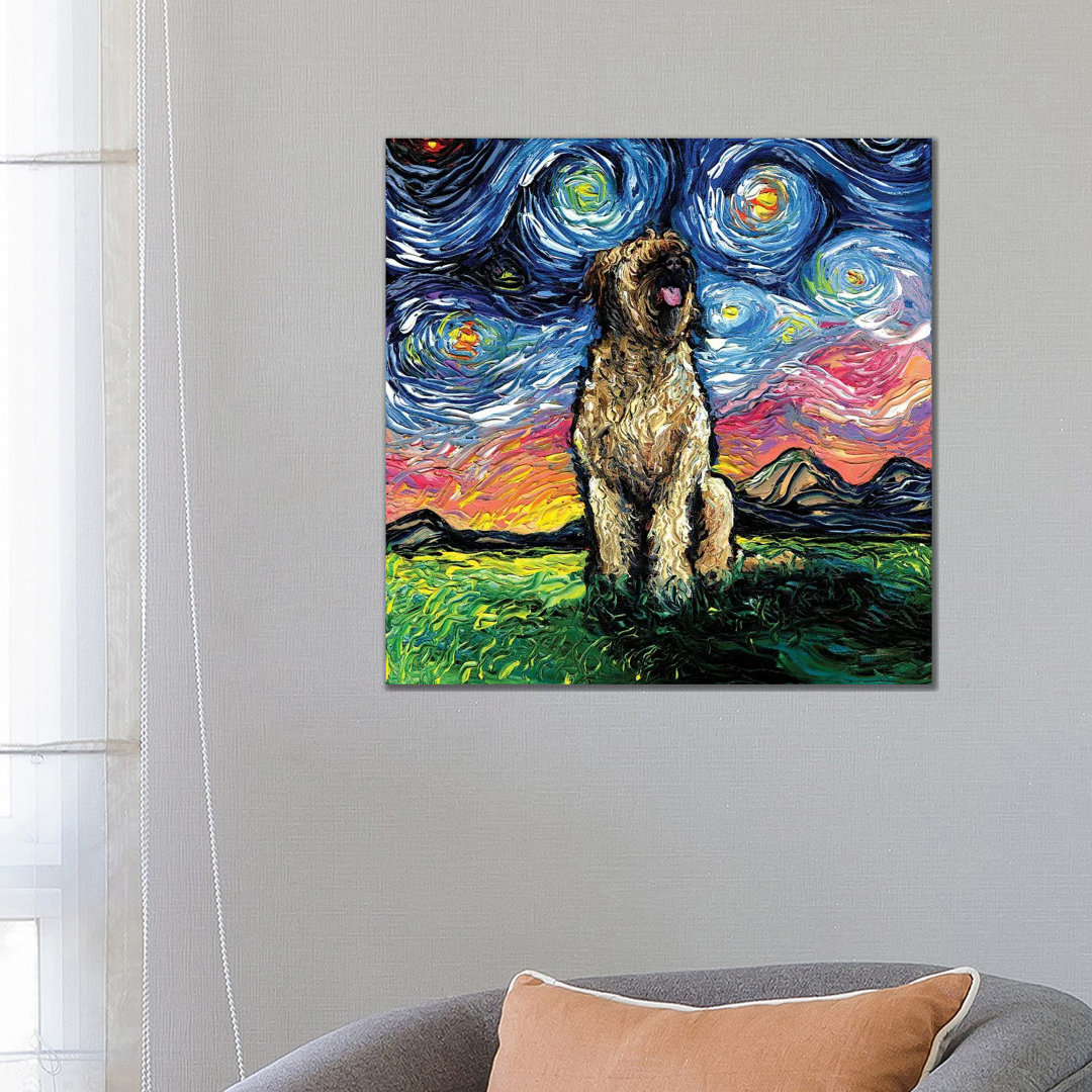 Briard Night von Aja Trier - Galerie-verpackte Leinwand Giclée auf Leinwand