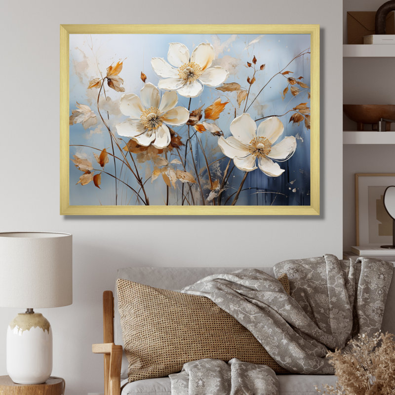 «Blue Mute Botanicals I», reproduction sur toile, H 34 po x l 44 po x P 1,5 po, Cadre doré à une seule photo