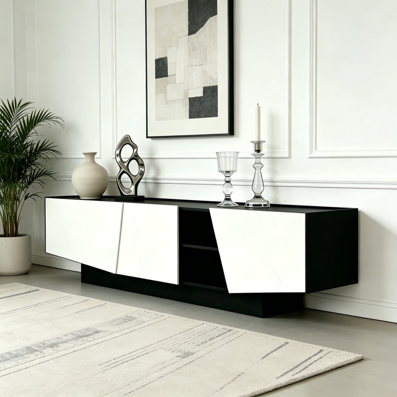 Meuble télé moderne et luxueux, Blanc/Noir