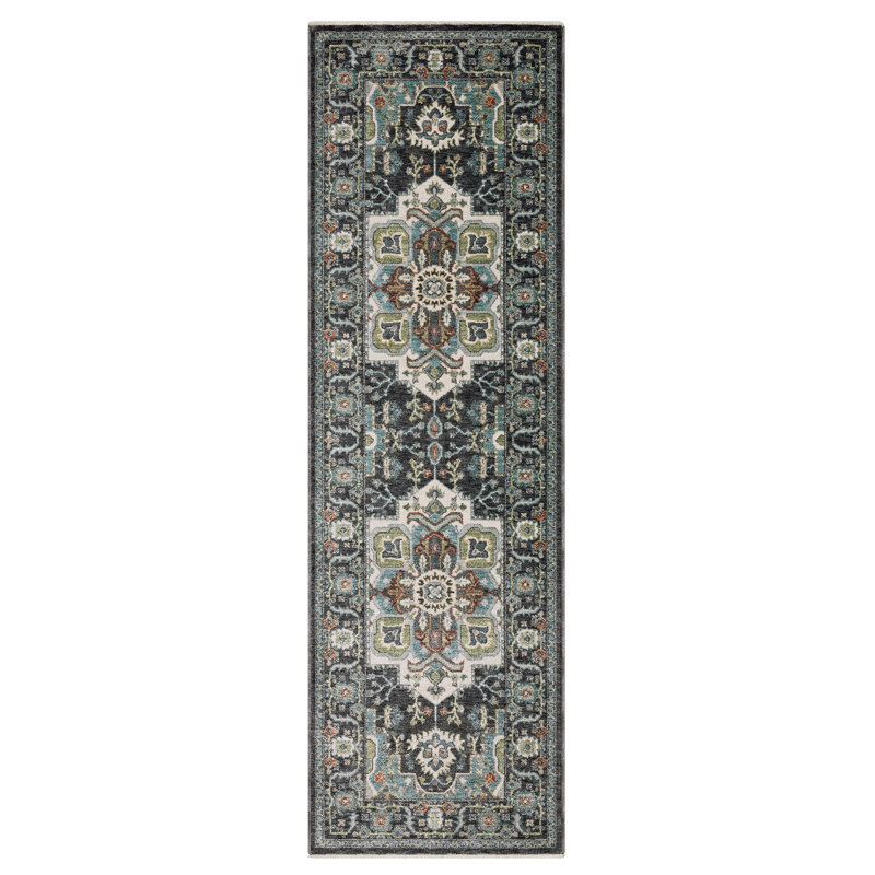 Tapis bleu marine / bleu Caia, Tapis de couloir 2 pi 3 po x 7 pi 9 po