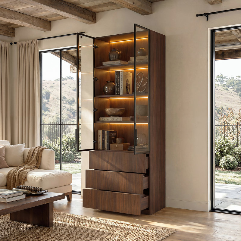 92.5'' H Two-Door Glass China Cabinet, Brown