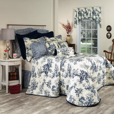 Bouvier Blue Toile Traditional Cotton Bedspread