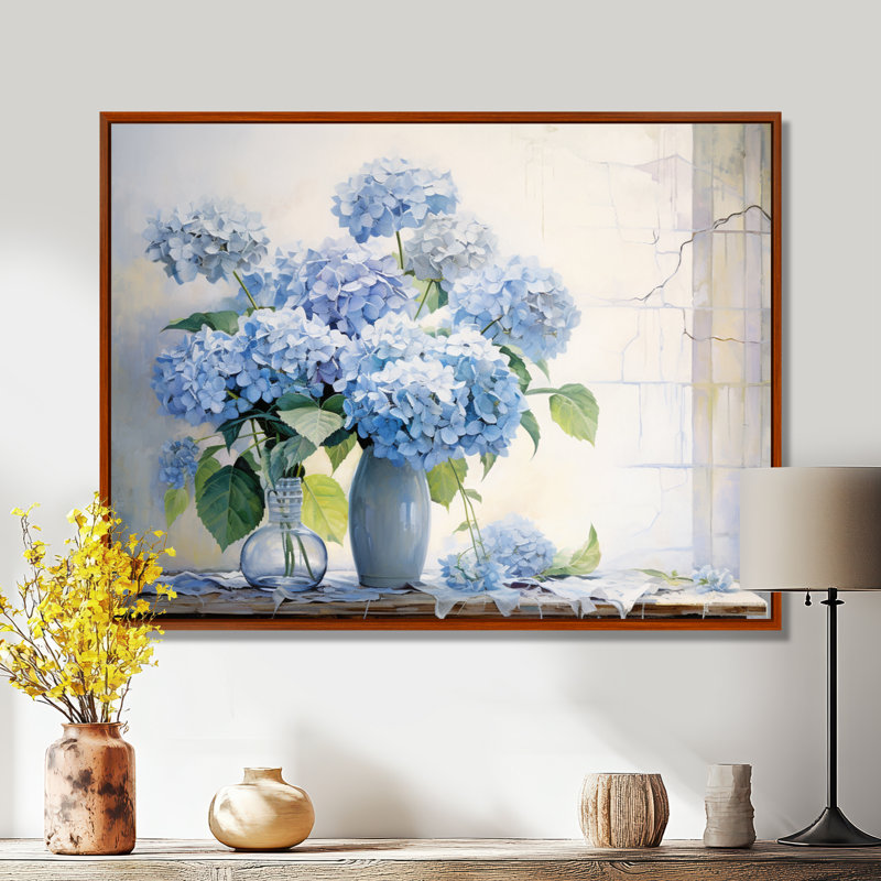 «Blue Hydrangea Farmhouse Still Life - Hydrangea», reproduction d'art sur toile, H 16 po x l 32 po x P 1 po