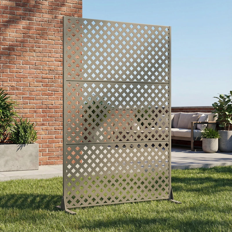 Panneau de clôture d'intimité en métal avec motif élégant, 72" H x 47" W x 16" D, Vert olive, 1