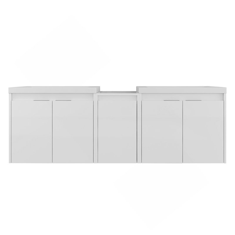 Meuble-lavabo 60 po avec lavabo en résine, portes à fermeture en douceur et armoire à 1 côté, montage flottant, blanc brillant, contreplaqué - 24 po x 2 + 12 po