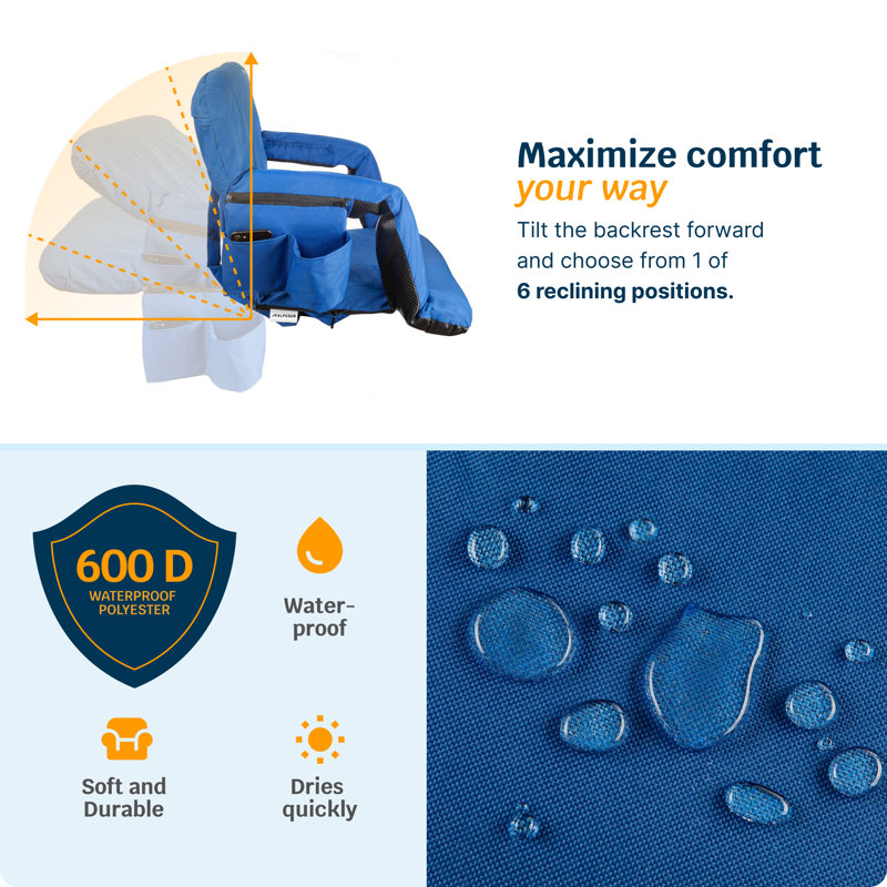 21" Royal Blue Heated Reclining Stadium Seat with Armrests