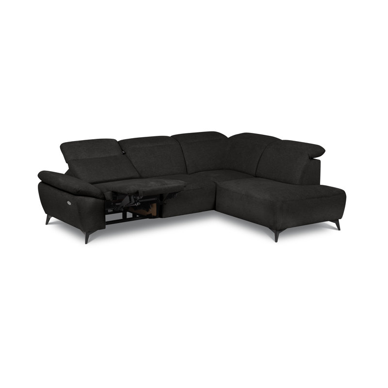 Relaxio Stylish Corner Sofa with Power Reclining & Multi Position Headrests & Adjustable Armrest, Black, Right Hand Facing
