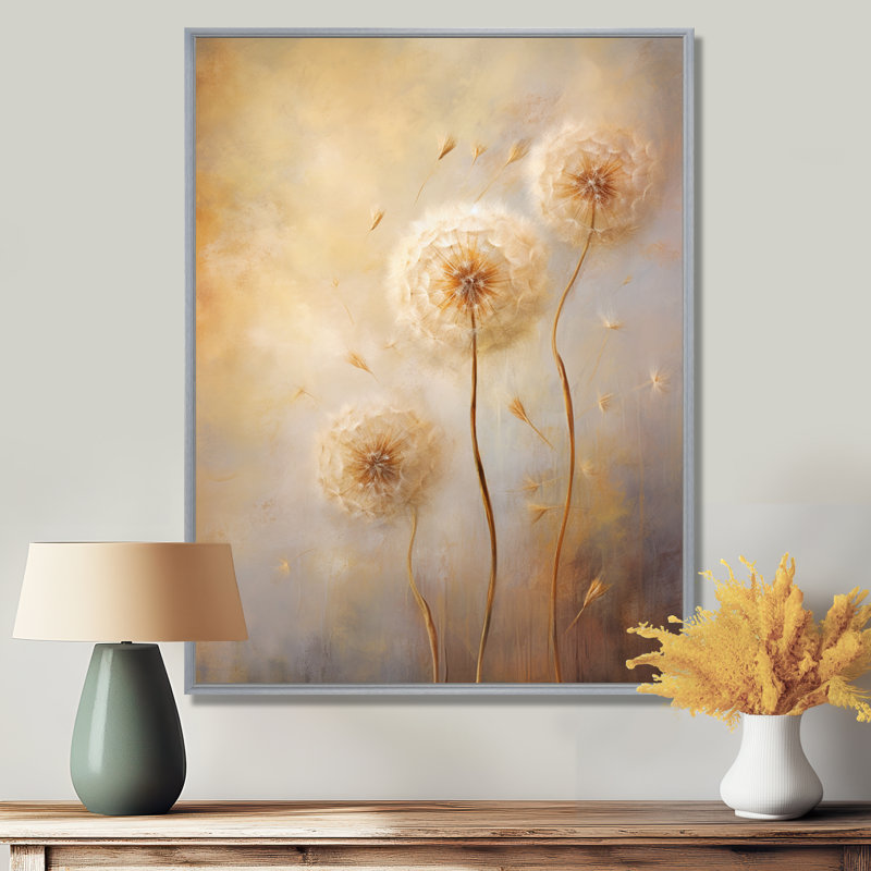 Breconvale, impression romantique de pissenlit blanc II - grand pissenlit, H 40 po x l 30 po x P 1,5 po, Encadrement argenté