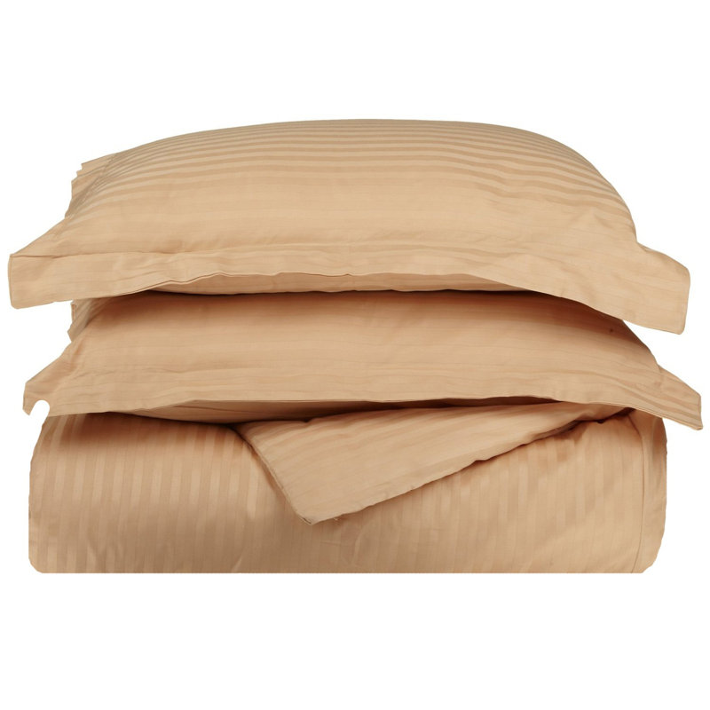 Luxor Treasures 100% Cotton Sateen Weave Striped - Set of 3, Full / Queen Duvet Cover + 2 Standard Shams, Beige