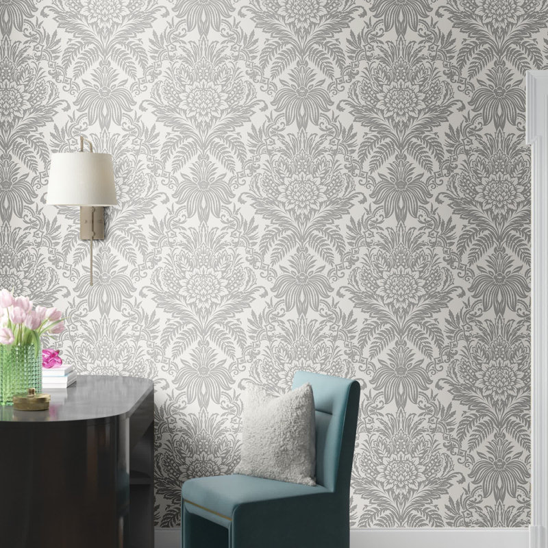 Rouleau de papier peint damassé Gunnar, Crème