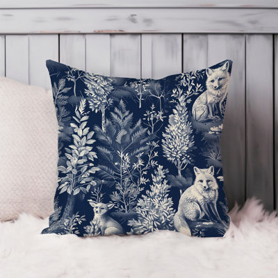 Animals Fox Pattern Navy Blue VI Wild Animals Foxes Pillow Cover