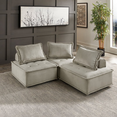Thedford 3-Piece Velvet Tufted Modular Sofa with Pillow Back