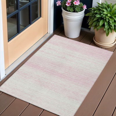 Tapis intérieur lavable rayé rose et ivoire 3 pi x 5 pi