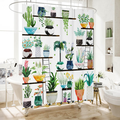 Floral Shower Curtain with Hooks Included