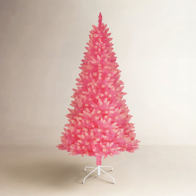 6' 5" H Pink Realistic Artificial Spruce Flocked/Frosted Christmas Tree with 300 Incandescent Steady/Constant Lights