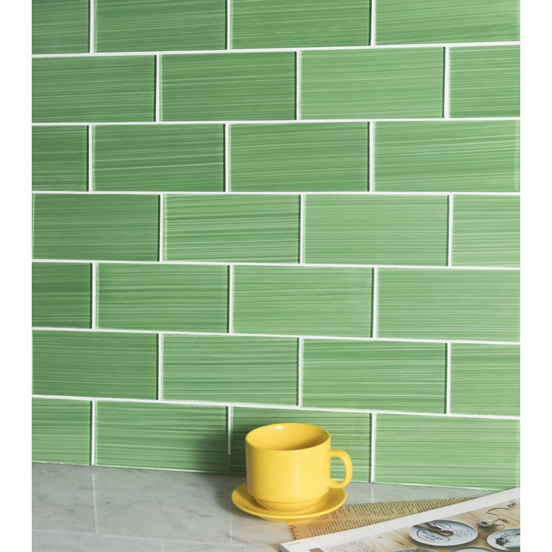 Premium Hand Painted 3" x 6" Straight Edge Glass Mosaic Subway Tile, Emerald Green