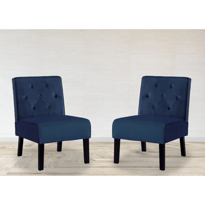 Set of 2 Armless Button Tufted Velvet Accent Chairs with High Density Foam