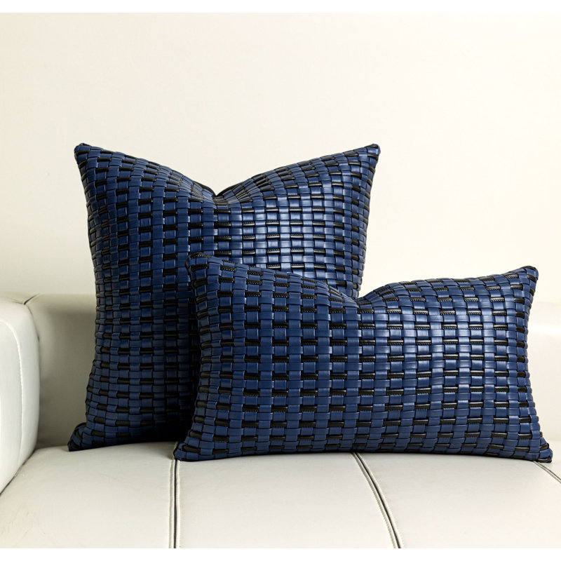Housse de coussin réversible en similicuir bleu, Rectangle H 12 po x l 20 po