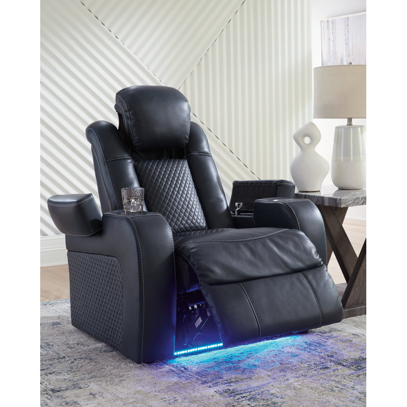 Bemnet Faux Leather Power Recliner, Black Faux Leather