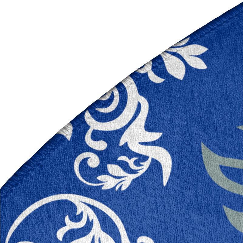 Tapis rond bleu damassé à motif baroque