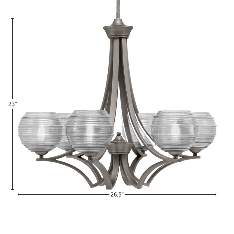 Lustre suspendu 6 lumières Zilo avec verre transparent nervuré 6 po Zilo, Graphite