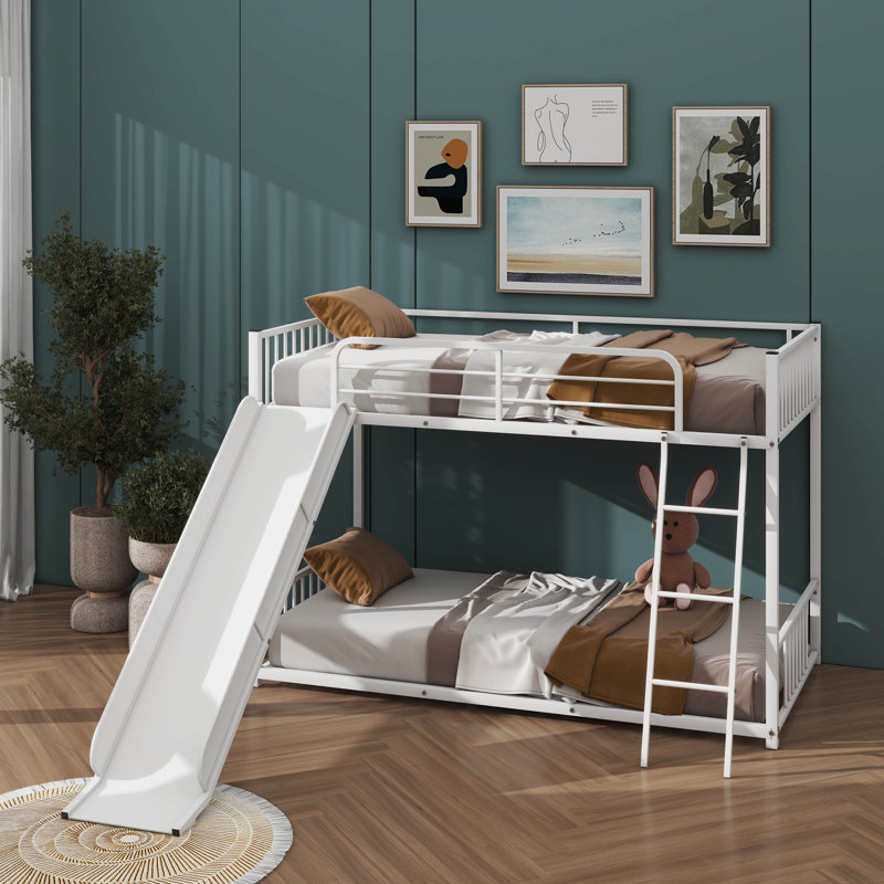 Lit superposé en métal avec glissière, Blanc