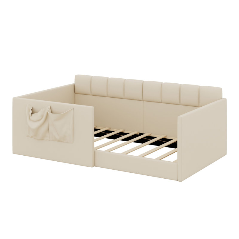 Lit de jour pour chambre à coucher avec entrée latérale, poche de rangement intégrée, Lit simple, Beige